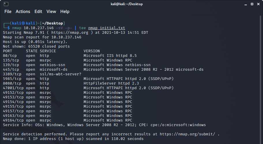 The NMAP scan